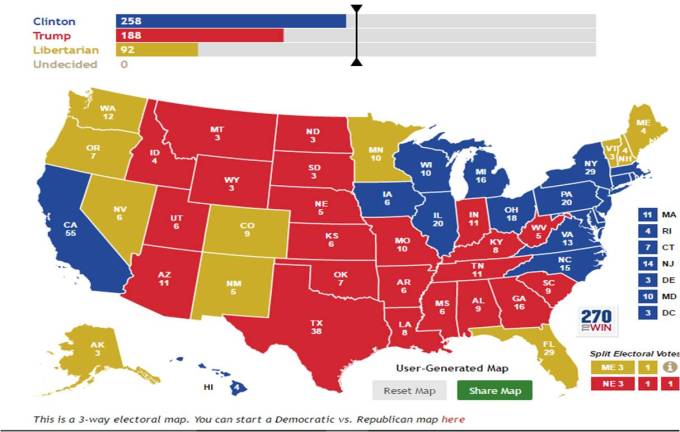 Clinton-Trump-Johnson Electoral Map
